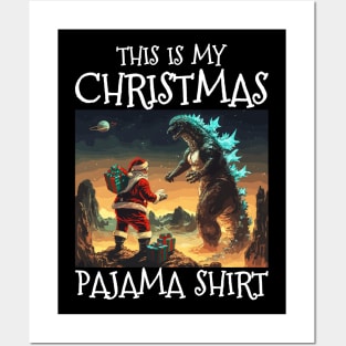 This Is My Christmas Pajama Shirt, Xmas, Christmas Godzilla Posters and Art